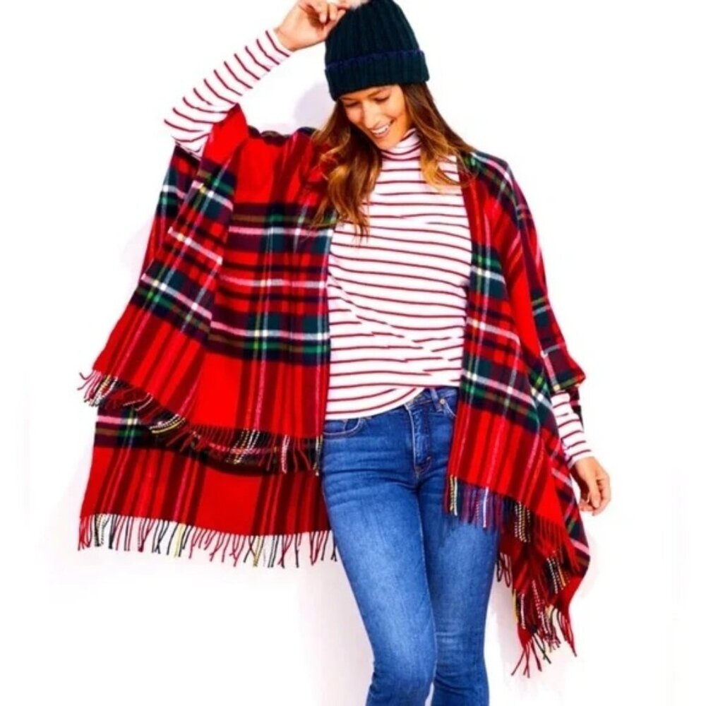 Vineyard Vines Merino Wool Tartan Wrap Red Plaid Soft